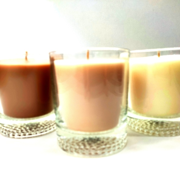 Χειροποίητο σετ αρωματικών κεριών σε τρία γυάλινα ποτήρια 8εκ χ10εκ με άρωμα βανίλια - αρωματικά κεριά - 2