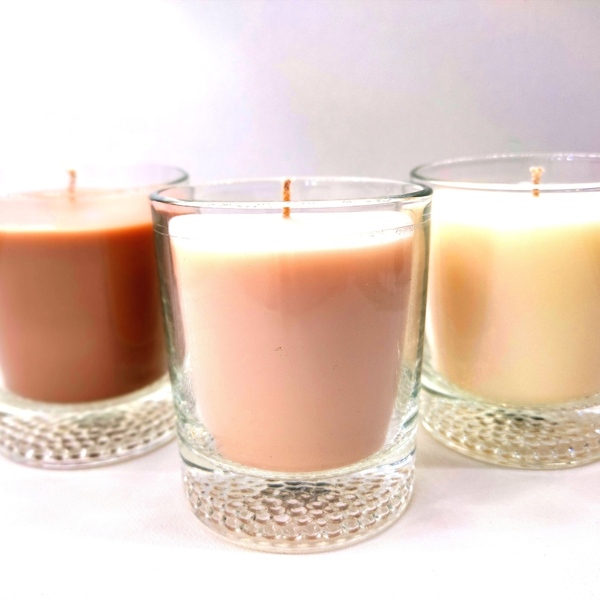 Χειροποίητο σετ αρωματικών κεριών σε τρία γυάλινα ποτήρια 8εκ χ10εκ με άρωμα βανίλια - αρωματικά κεριά - 3