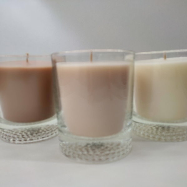 Χειροποίητο σετ αρωματικών κεριών σε τρία γυάλινα ποτήρια 8εκ χ10εκ με άρωμα βανίλια - αρωματικά κεριά - 5