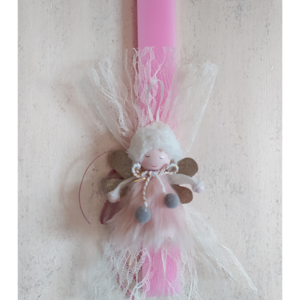Αρωματική πλακέ ροζ λαμπάδα (30cm) με κουκλάκι - κορίτσι, λαμπάδες, για παιδιά, πασχαλινά δώρα, για μωρά