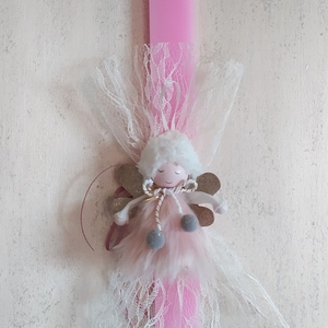 Αρωματική πλακέ ροζ λαμπάδα (30cm) με κουκλάκι - κορίτσι, λαμπάδες, για παιδιά, πασχαλινά δώρα, για μωρά - 2