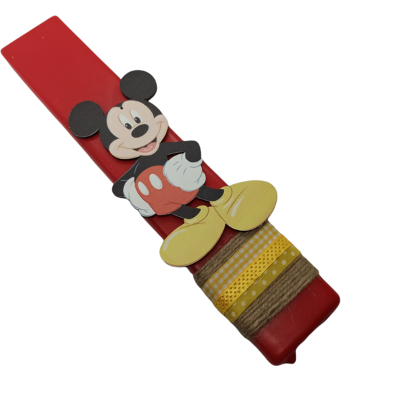 Πασχαλινή λαμπάδα κόκκινη πλακέ 25εκ με ποντικούλη με κίτρινα παπουτσια - αγόρι, λαμπάδες, για παιδιά, ήρωες κινουμένων σχεδίων