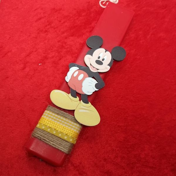Πασχαλινή λαμπάδα κόκκινη πλακέ 25εκ με ποντικούλη με κίτρινα παπουτσια - αγόρι, λαμπάδες, για παιδιά, ήρωες κινουμένων σχεδίων - 3