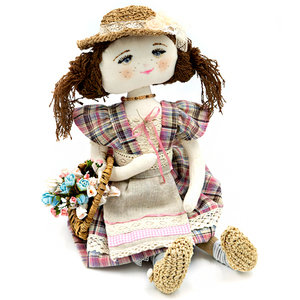 Χειροποίητη πάνινη κούκλα με rustic ενδυμασία, ύψος 35cm - κούκλες, ύφασμα, μινιατούρες φιγούρες