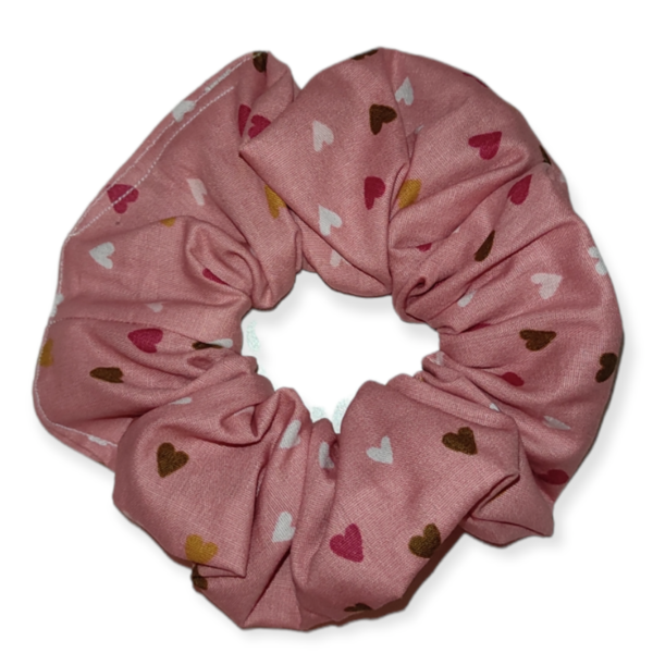 Scrunchie με καρδούλες old rose - ύφασμα, λαστιχάκια μαλλιών