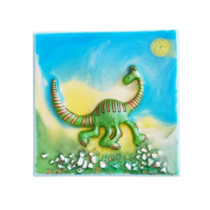 Παιδικό καδράκι δεινόσαυρος από υγρό γυαλί16Χ16 εκατοστά - αγόρι, δώρο, δεινόσαυρος, παιδικοί πίνακες, δώρο γεννεθλίων
