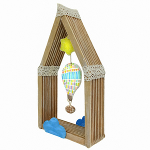 Διακοσμητικό παιδικού δωματίου ξύλινο σπιτάκι αερόστατο διπλής όψεως 21×3×11 - δώρο, αερόστατο, δώρο για βάφτιση, διακοσμητικό παιδικού δωματίου - 2