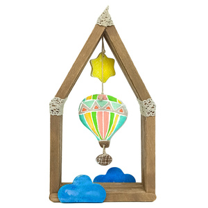 Διακοσμητικό παιδικού δωματίου ξύλινο σπιτάκι αερόστατο διπλής όψεως 21×3×11 - δώρο, αερόστατο, δώρο για βάφτιση, διακοσμητικό παιδικού δωματίου - 4