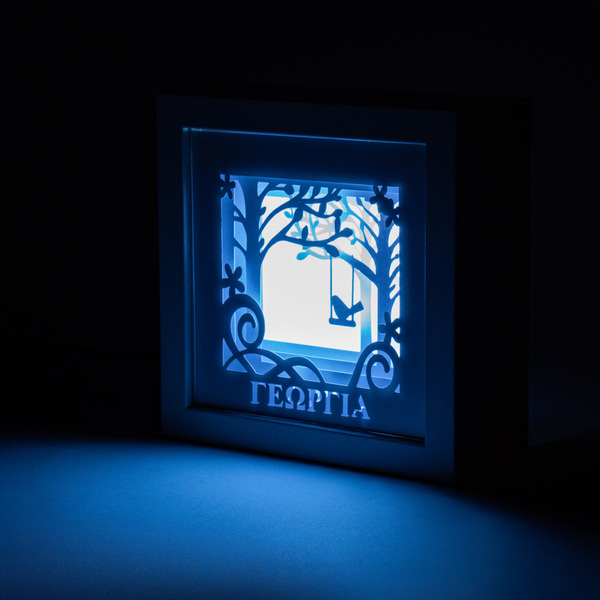 «Το Μαγικό Δάσος» Φωτιστικό Ξύλινο καδράκι χειροποίητο και προσωποποιημένο με led - 15,5cm x 15,5cm x 6cm - πίνακες & κάδρα, κορίτσι, αγόρι, προσωποποιημένα, παιδικά κάδρα - 3