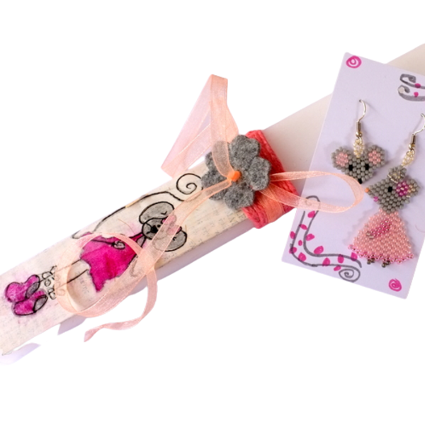 Αρωματική λαμπάδα 32cm, σκουλαρίκια Ποντικάκι με χάντρες miyuki - ζωγραφισμένα στο χέρι, κορίτσι, λαμπάδες, miyuki delica, ζωάκια