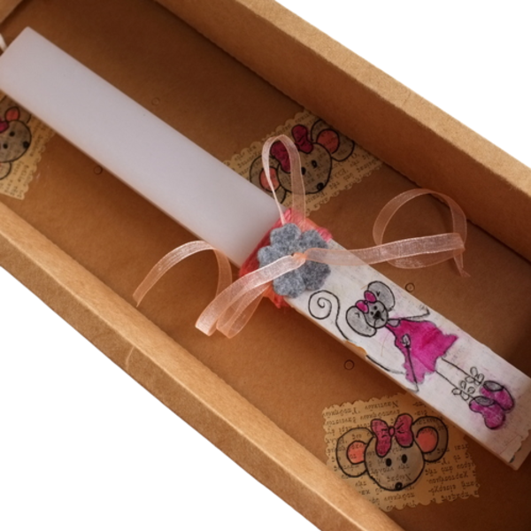 Αρωματική λαμπάδα 32cm, σκουλαρίκια Ποντικάκι με χάντρες miyuki - ζωγραφισμένα στο χέρι, κορίτσι, λαμπάδες, miyuki delica, ζωάκια - 3