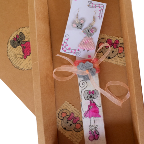 Αρωματική λαμπάδα 32cm, σκουλαρίκια Ποντικάκι με χάντρες miyuki - ζωγραφισμένα στο χέρι, κορίτσι, λαμπάδες, miyuki delica, ζωάκια - 5