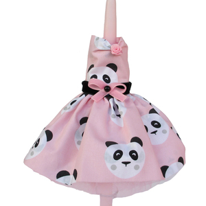 Λαμπάδα με βαμβακερό φόρεμα Panda ροζ κερί 40 εκ. - λαμπάδες, για παιδιά, κορίτσι, ζωάκια, μπαλαρίνες