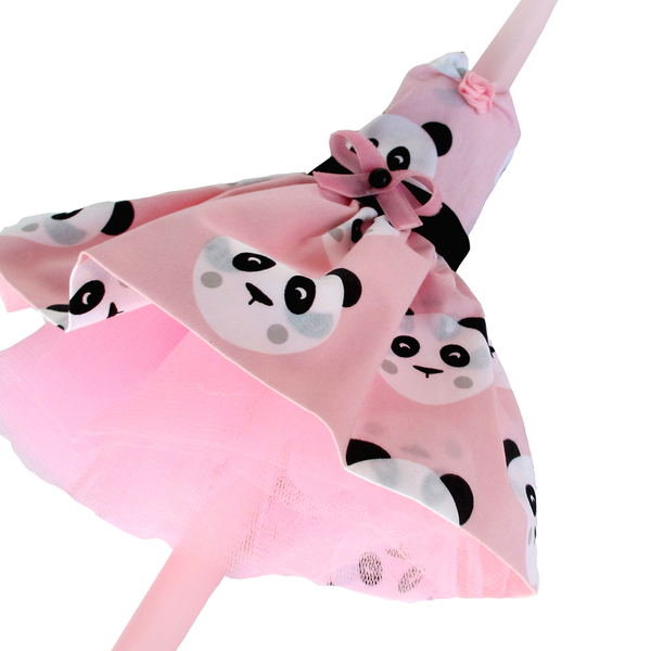 Λαμπάδα με βαμβακερό φόρεμα Panda ροζ κερί 40 εκ. - κορίτσι, λαμπάδες, μπαλαρίνες, για παιδιά, ζωάκια - 2