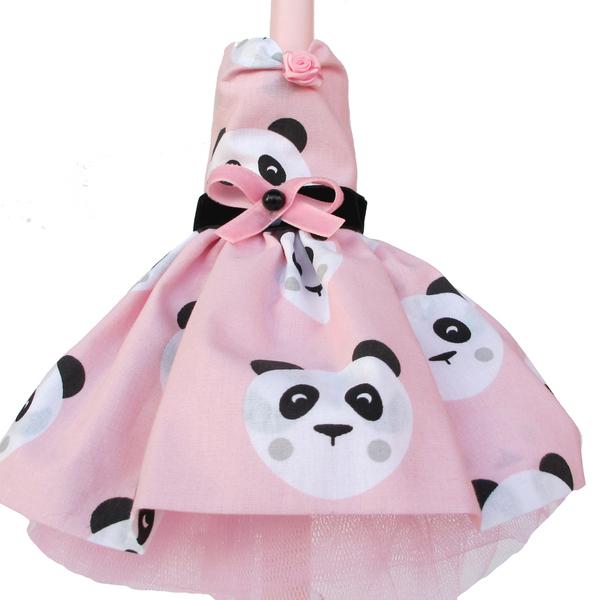 Λαμπάδα με βαμβακερό φόρεμα Panda ροζ κερί 40 εκ. - κορίτσι, λαμπάδες, μπαλαρίνες, για παιδιά, ζωάκια - 4