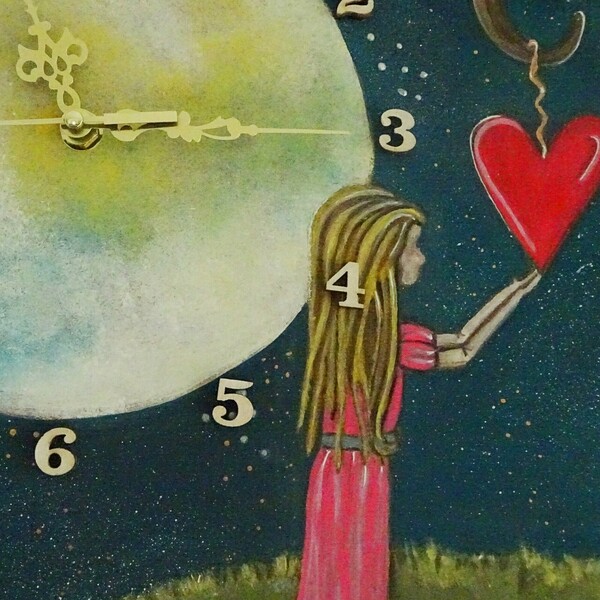 Παιδικό ζωγραφισμένο ρολόι τοίχου με κοριτσάκι και καρδιά - ξύλο, κορίτσι, τοίχου, δώρα για παιδιά, ρολόγια - 5