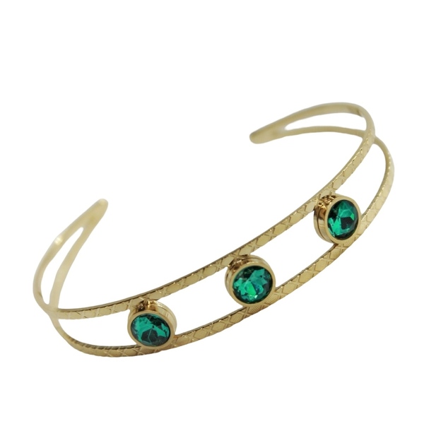 Emerald• Χειροπέδα από ανοξείδωτο ατσάλι σε χρυσό χρώμα με πράσινα διαμαντάκια - επιχρυσωμένα, ατσάλι, χειροπέδες, αυξομειούμενα