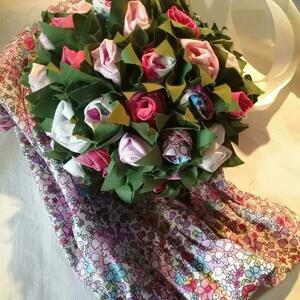 Χειροποίητη μπάλα rosecherry με υφασμάτινα λουλούδια 16cm - ύφασμα, λουλούδια, χειροποίητα - 3