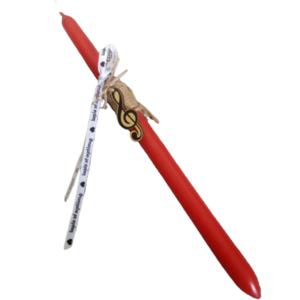 Λαμπάδα αντρική κόκκινη στρογγυλη 32 εκ με ξυλινο κλειδί σολ - αγόρι, λαμπάδες, για ενήλικες, για εφήβους