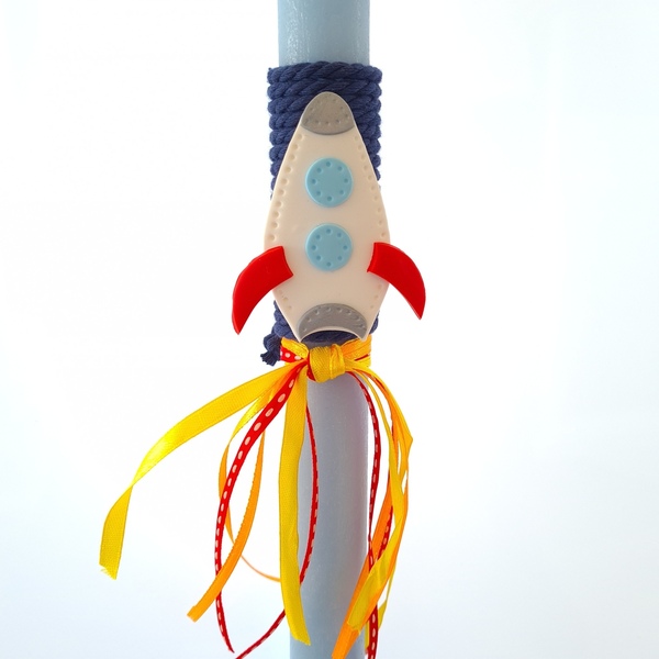 Χειροποίητη λαμπάδα 35cm με διακοσμητικό απο πολυμερικό πηλό "Spaceship" - αγόρι, λαμπάδες, για παιδιά, πύραυλοι - 2