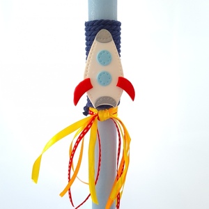 Χειροποίητη λαμπάδα 35cm με διακοσμητικό απο πολυμερικό πηλό "Spaceship" - αγόρι, λαμπάδες, για παιδιά - 2