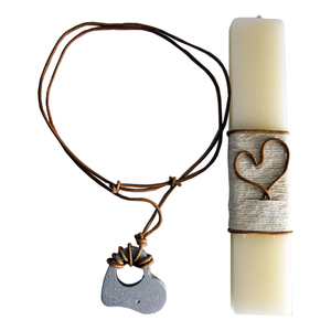 Λαμπάδα - Μενταγιόν "CONCRETE HEART - Leather" - γυναικεία, κορίτσι, λαμπάδες, για ενήλικες, για εφήβους
