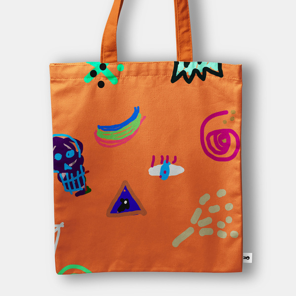 Τσάντα πάνινη tote με σχέδιο εκτύπωση Motif Πορτοκαλί - ύφασμα, ώμου, θαλάσσης, tote, πάνινες τσάντες