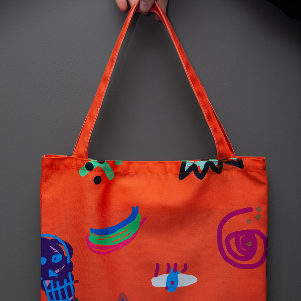 Τσάντα πάνινη tote με σχέδιο εκτύπωση Motif Πορτοκαλί - ύφασμα, ώμου, θαλάσσης, tote, πάνινες τσάντες - 2