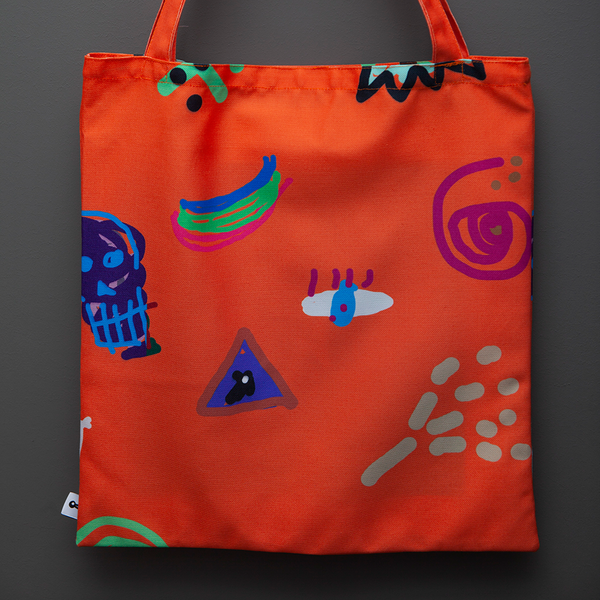 Τσάντα πάνινη tote με σχέδιο εκτύπωση Motif Πορτοκαλί - ύφασμα, ώμου, θαλάσσης, tote, πάνινες τσάντες - 3