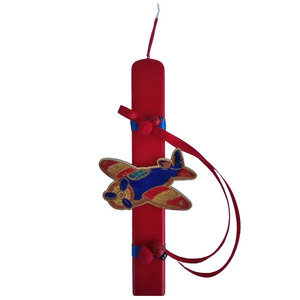 Λαμπαδάκι κοντό κόκκινο "Αεροπλάνο" (22cm) - αγόρι, λαμπάδες, αεροπλάνο, για μωρά