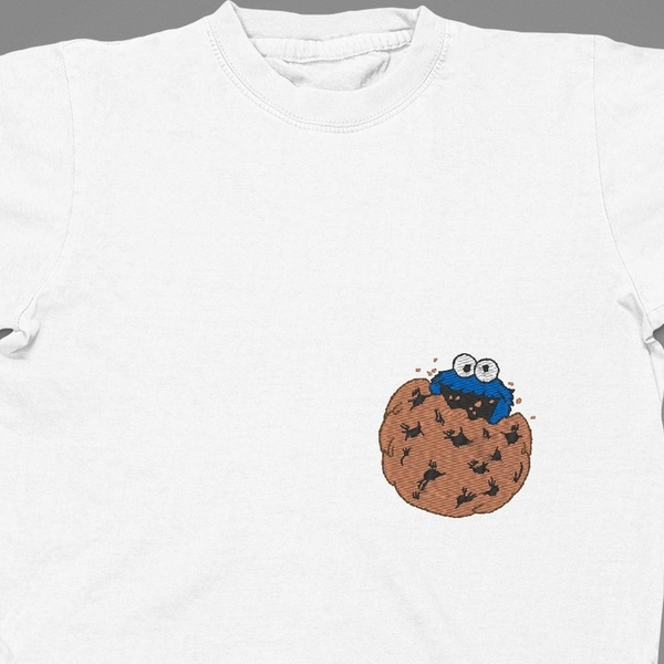 Βαμβακερό μπλουζάκι με κεντητό σχέδιο Cookie monster - βαμβάκι, κεντητά, μακρυμάνικες