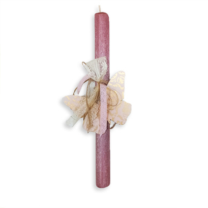Αρωματική Χειροποίητη Στρογγυλή Λαμπάδα Ροζ με Μεταλλική Πεταλούδα 27 εκ. - κορίτσι, λαμπάδες, πεταλούδα, για ενήλικες, για εφήβους