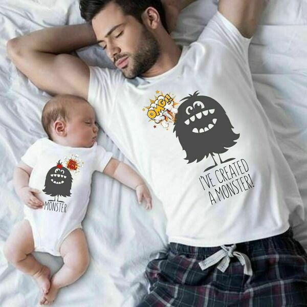 T-shirt & φορμάκι για τον μπαμπά & την κόρη, από 100% βαμβάκι - βαμβάκι, t-shirt, μπαμπάς, βρεφικά - 2