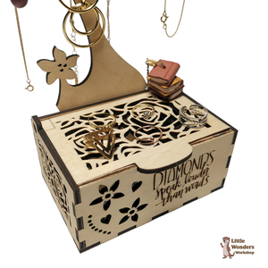 Ξύλινη Βάση Οργάνωσης Κοσμημάτων με κουτί αποθήκευσης για αξεσουάρ, Φυσικό Χρώμα Ξύλου, Διάσταση: 31Χ21εκ. - ξύλο, γυναικεία, σετ κοσμημάτων - 4