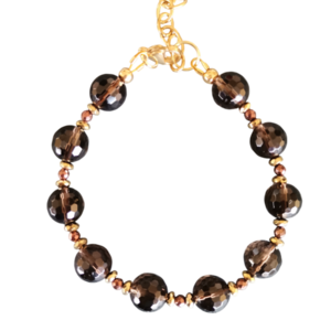 Ατσάλινο Βραχιόλι με Καφέ Smoky Quartz - ημιπολύτιμες πέτρες, χάντρες, ατσάλι, σταθερά, χεριού