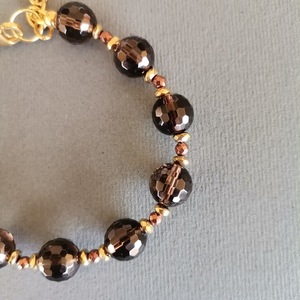 Ατσάλινο Βραχιόλι με Καφέ Smoky Quartz - ημιπολύτιμες πέτρες, χάντρες, ατσάλι, σταθερά, χεριού - 2