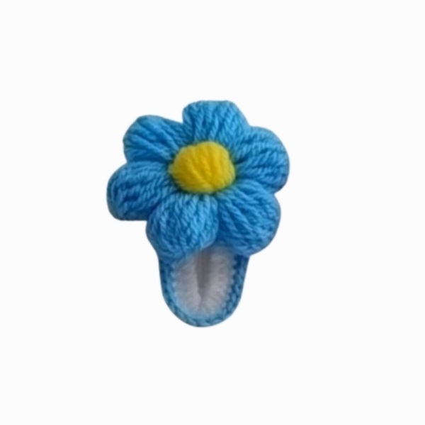 Χειροποίητο πλεκτό τσιμπιδάκι κλιπ μαλλιών με λουλούδι επάνω -2cm×7cm-μπλε χρώμα - νήμα, hair clips