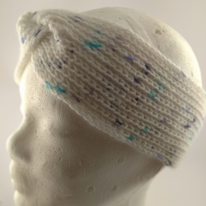 Πλεκτή κορδέλα μαλλιών λευκό με πιτσίλιες - ακρυλικό, σκουφάκια, headbands - 3