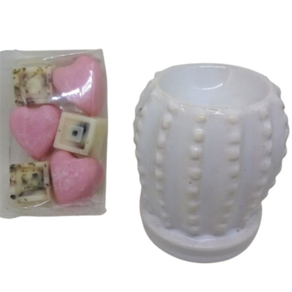 ΣΕΤ κεραμικός καυστήρας κάκτος λευκός και wax melts σόγιας με άρωμα LOLIPOP και ΑΓΡΙΑ ΟΡΧΙΔΕΑ (6 τεμ.- 50 γρ. ) - αρωματικά κεριά, αρωματικό, soy wax
