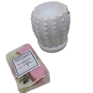 ΣΕΤ κεραμικός καυστήρας κάκτος λευκός και wax melts σόγιας με άρωμα LOLIPOP και ΑΓΡΙΑ ΟΡΧΙΔΕΑ (6 τεμ.- 50 γρ. ) - αρωματικά κεριά, αρωματικό, soy wax - 2