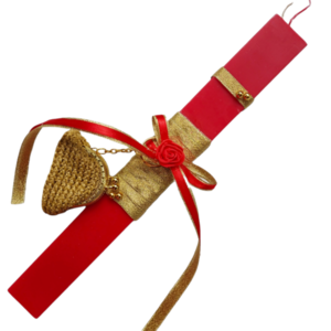 Κόκκινη αρωματική λαμπάδα με χρυσό πλεκτό πορτοφόλι - πορτοφολάκι, κορίτσι, λαμπάδες, για ενήλικες