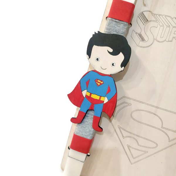 Πασχαλινή παιδική λαμπάδα με πλάτη και ξύλινο στοιχείο Super Ήρωα 14cm - αγόρι, λαμπάδες, για παιδιά, σούπερ ήρωες - 2