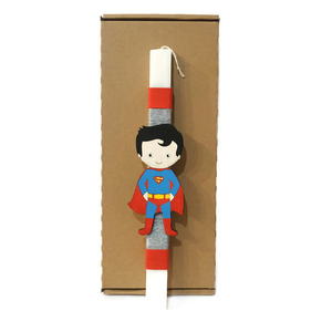Πασχαλινή παιδική λαμπάδα με ξύλινο στοιχείο Super ήρωα 14cm - αγόρι, λαμπάδες, για παιδιά, σούπερ ήρωες