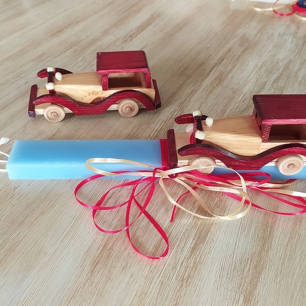 Πασχαλινή αρωματική λαμπάδα για αγόρι "ξύλινο αυτοκίνητο vintage" - αγόρι, λαμπάδες, αυτοκινητάκια, για παιδιά, αρωματικές λαμπάδες - 4
