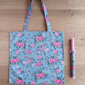 Πασχαλινή λαμπάδα με τσάντα tote για τα ψώνια φλοράλ γκρι - κορίτσι, λουλούδια, λαμπάδες, για ενήλικες, για εφήβους - 2