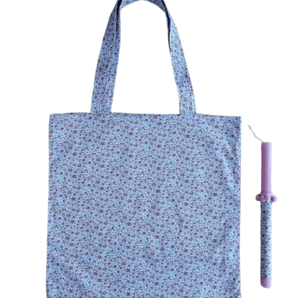 Πασχαλινή λαμπάδα με τσάντα tote για τα ψώνια φλοράλ λιλά - κορίτσι, λουλούδια, λαμπάδες, για ενήλικες, για εφήβους