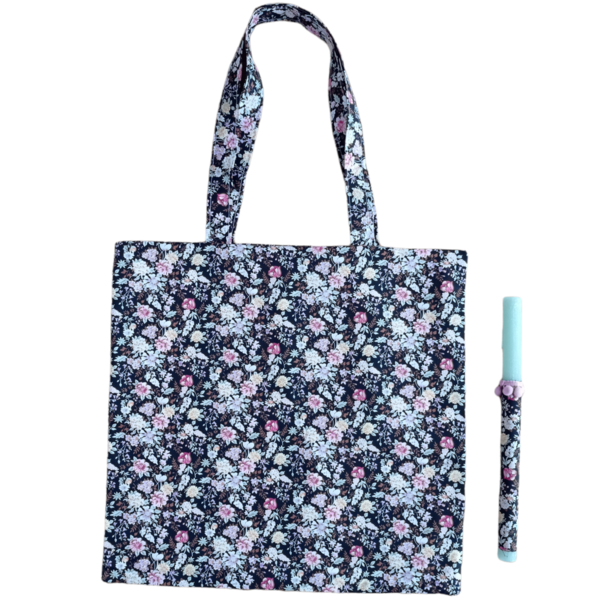 Πασχαλινή λαμπάδα με τσάντα tote για τα ψώνια φλοράλ μαύρο - κορίτσι, λουλούδια, λαμπάδες, για ενήλικες, για εφήβους