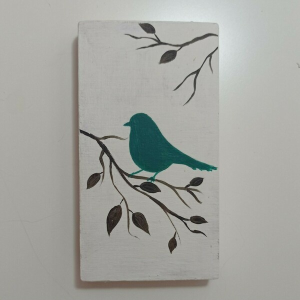 "BIRD COLLECTION"-ξύλινο πινακάκι- 11*6εκ - ξύλο, σπίτι, διακοσμητικά