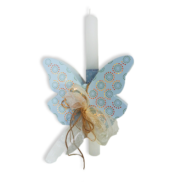 Αρωματική Χειροποίητη Στρογγυλή Λαμπάδα Λευκή με Φωτιζόμενη Ξύλινη Πεταλούδα 30 εκ. 25.00€ - κορίτσι, λαμπάδες, πεταλούδα, για εφήβους, παιδικά φωτιστικά