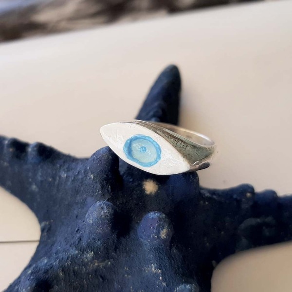 Ασημένιο δαχτυλίδι γαλάζιο ματάκι - ασήμι, καλοκαιρινό, γεωμετρικά σχέδια, μάτι, σταθερά - 4